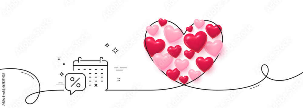 Aufkleber discounts calendar line icon. continuous line big heart. sale offer sign. promotion price symbol. 3d