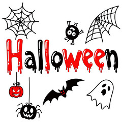 Spooky Halloween Font Creepy Decorative Black & White Typography with Dripping, Jagged, and Haunted Elements.eps