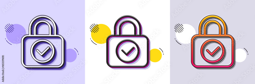 Poster security lock line icon. halftone dotted pattern. gradient icon with grain shadow. cyber defence sig