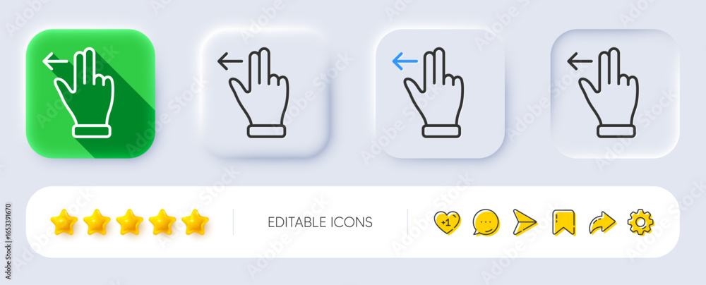 Poster touchscreen gesture line icon. neumorphic, flat shadow, 3d buttons. slide left arrow sign. swipe act