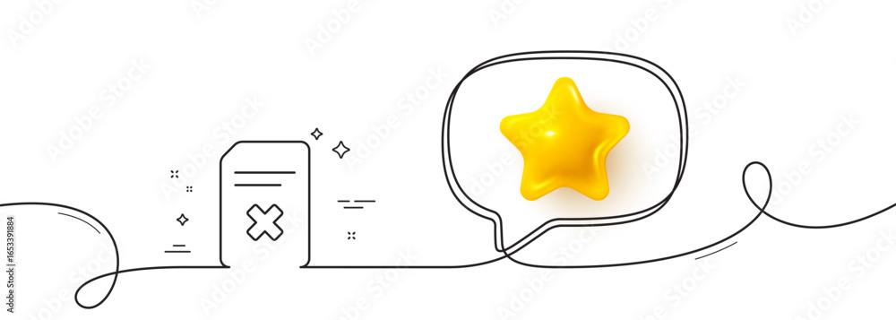 Poster remove document line icon. continuous line with 3d star. delete information file sign. paper page co