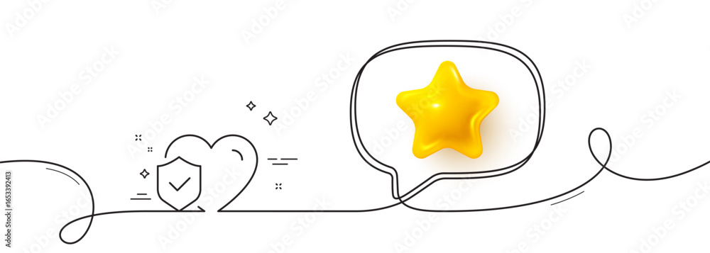 Poster life insurance line icon. continuous line with 3d star. health coverage sign. protection policy symb