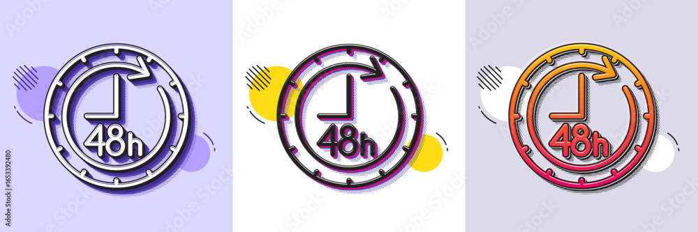 Aufkleber 48 hours line icon. halftone dotted pattern. gradient icon with grain shadow. delivery service sign.