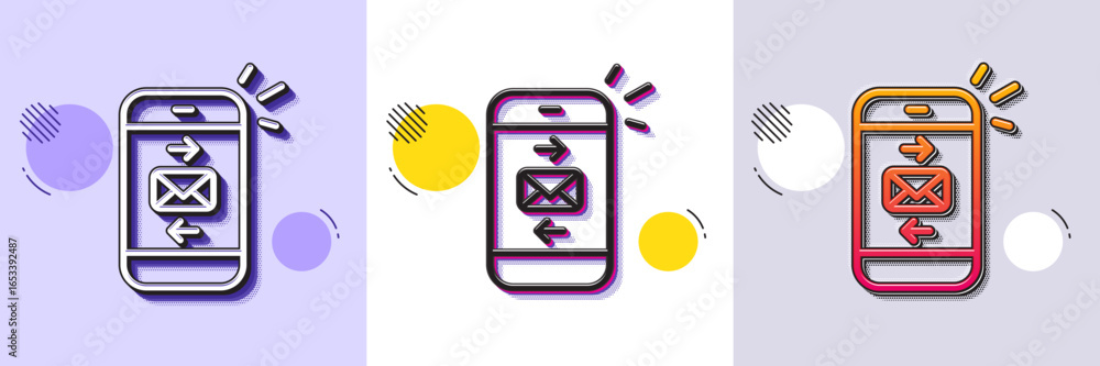 Poster mail line icon. halftone dotted pattern. gradient icon with grain shadow. smartphone communication s