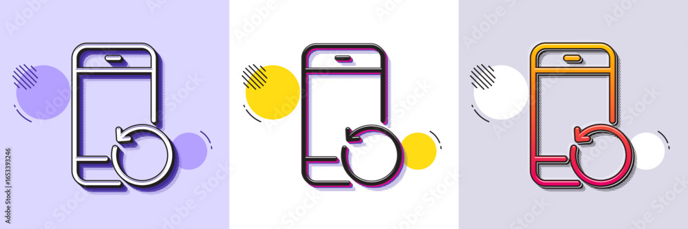 Poster recovery phone line icon. halftone dotted pattern. gradient icon with grain shadow. backup data sign