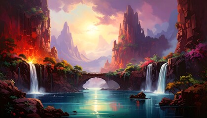 Epic mountain valley sunset