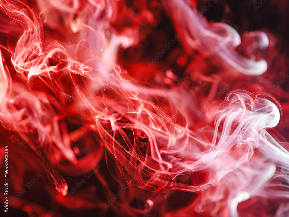 Poster abstract red and white smoke swirls creating a dynamic and fiery visual effect