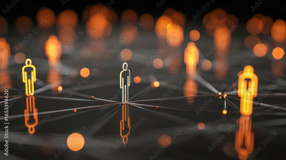Aufkleber digital network of interconnected human figures with glowing points and reflections