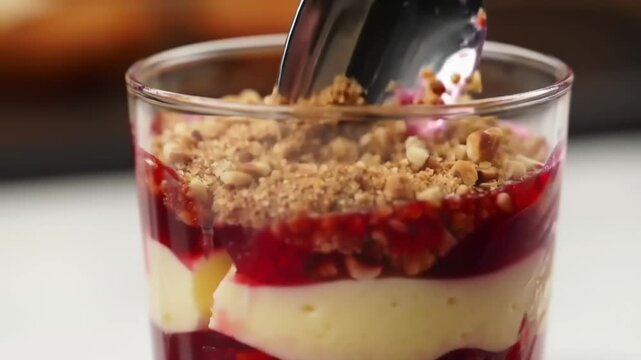 Dessert trifle layered in a glass