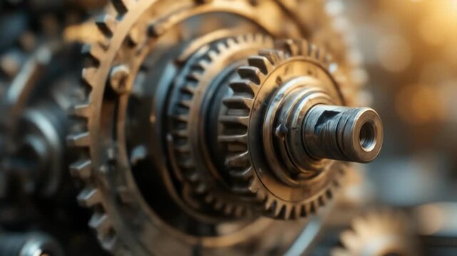 Close-up exploration of complex gears and mechanical components in a vintage workshop. The setting evokes a sense of nostalgia and highlights expert craftsmanship