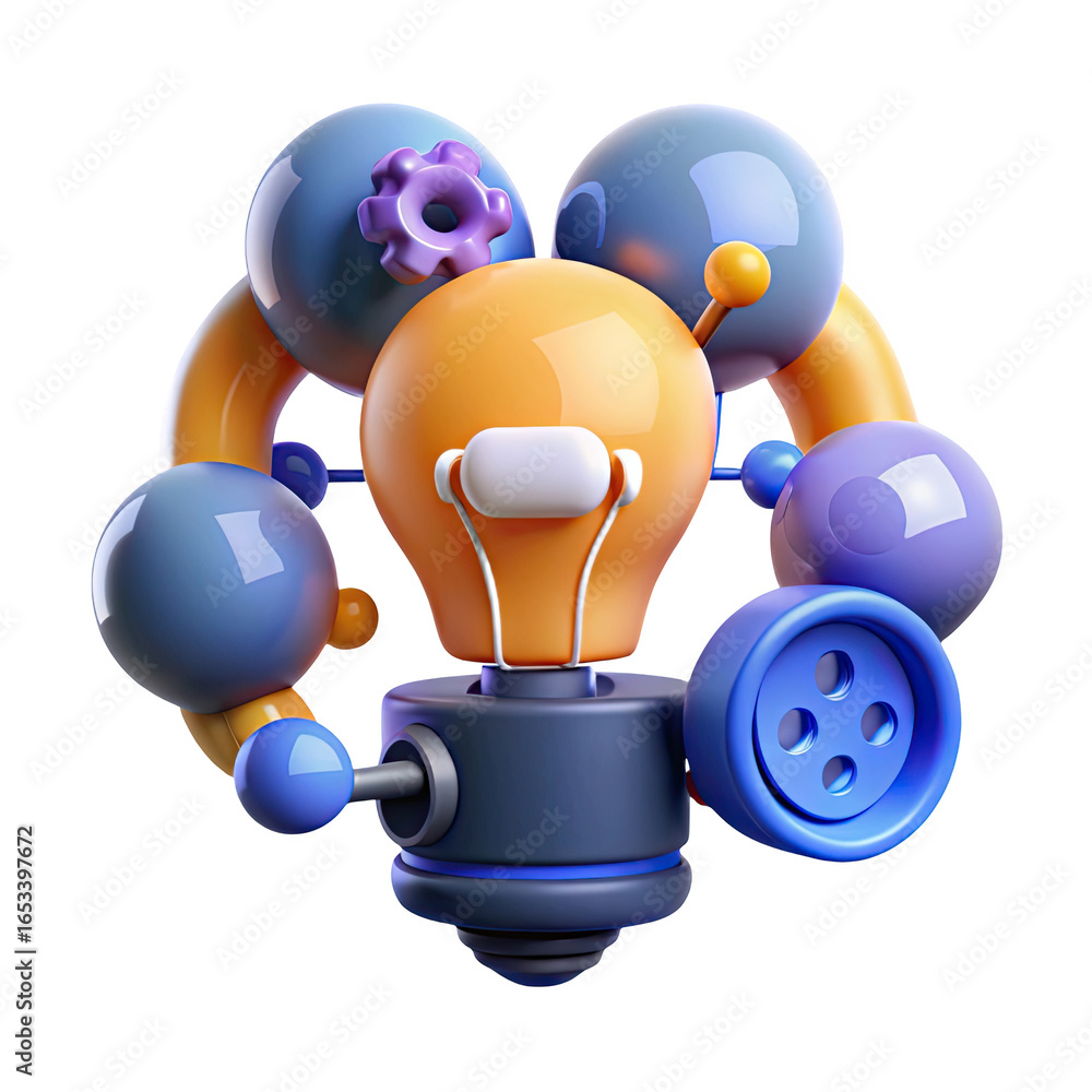 Aufkleber abstract colorful robot character with light bulb head isolated on transparent background