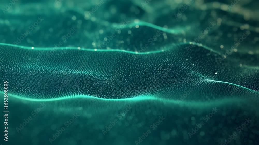 Poster mesmerizing and captivating green abstract waves interlaced with glowing particles flowing smoothly 