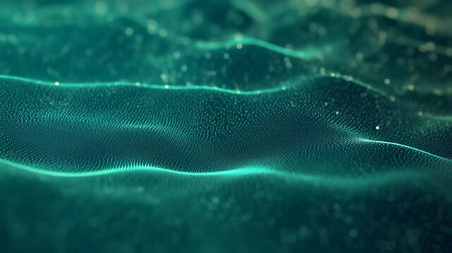 Mesmerizing and captivating green abstract waves interlaced with glowing particles flowing smoothly and elegantly