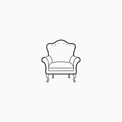 Black outline of an armchair on white furniture icon