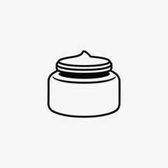 Black outline of a cream jar on white cosmetic container