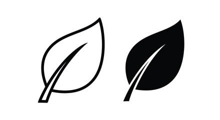 Leaf Icon - Simple Outline and Solid Design