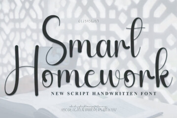 Smart Homework, Hand drawn vector alphabet. Modern monoline signature script font. Elegant Signature Font. Best Alphabet Beautiful Calligraphy Signature Font
