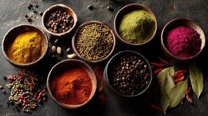 Aromatic Spices: Colorful Culinary Ingredients in Bowls