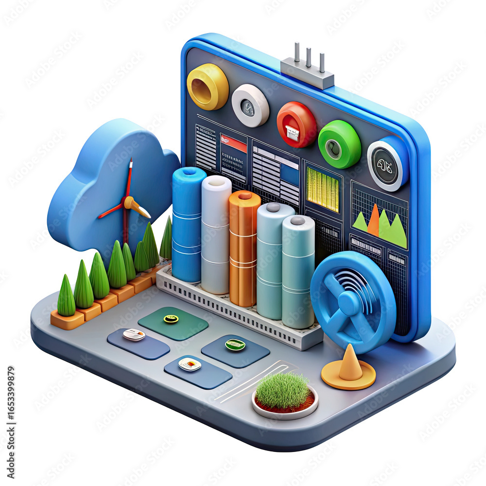 Poster futuristic smart home technology control panel with icons and sensors isolated on transparent backgr