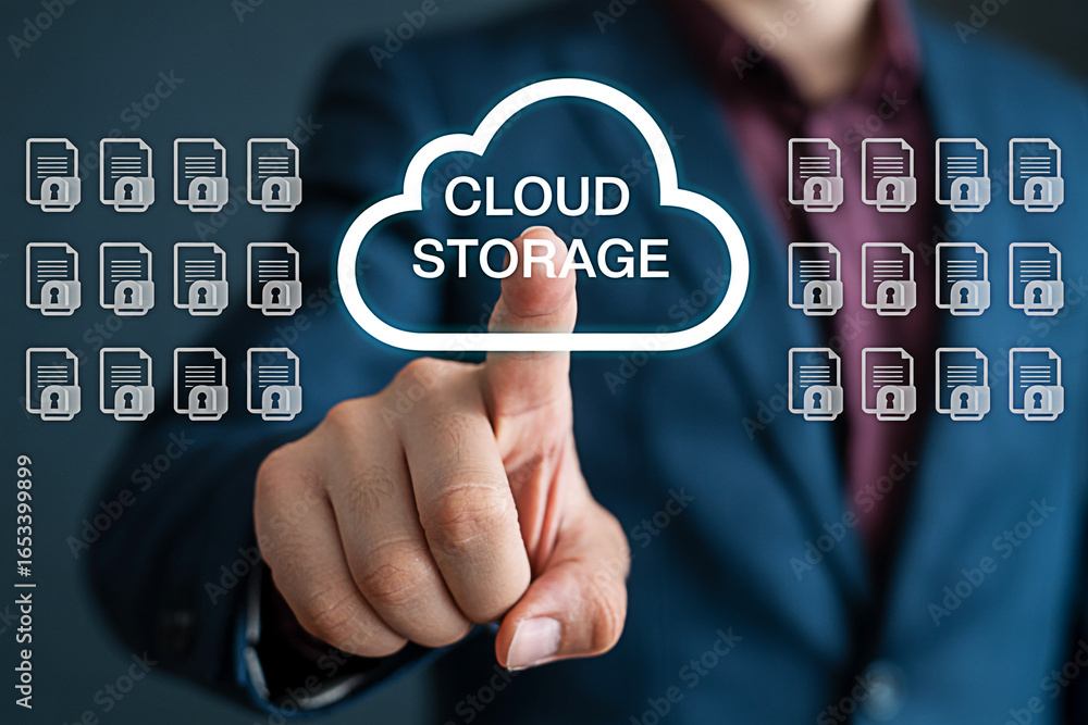 Poster secure cloud storage solutions for business data management and file sharing platform online service