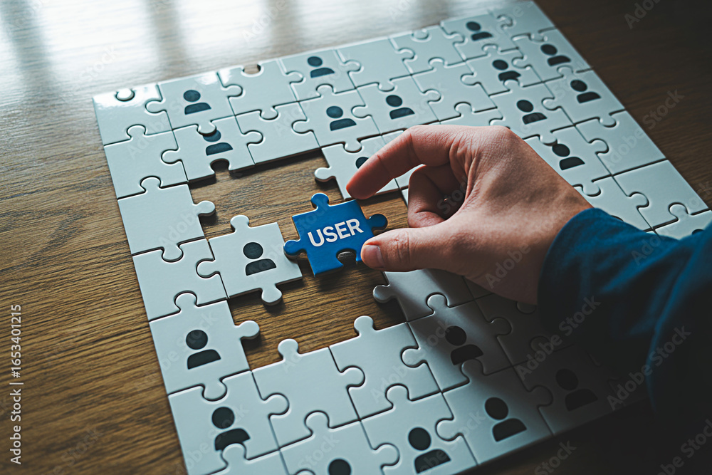 Poster user experience puzzle solving concept for customer centricity and user engagement strategy design