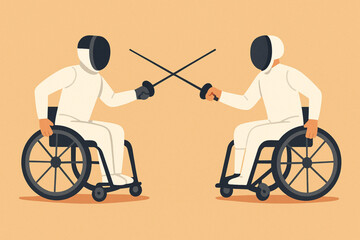 Fototapeta premium Para-Athletes Fencing Match Flat Illustration Inclusive
