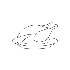Minimalist continuous line drawing a whole roasted chicken a plate Continous line