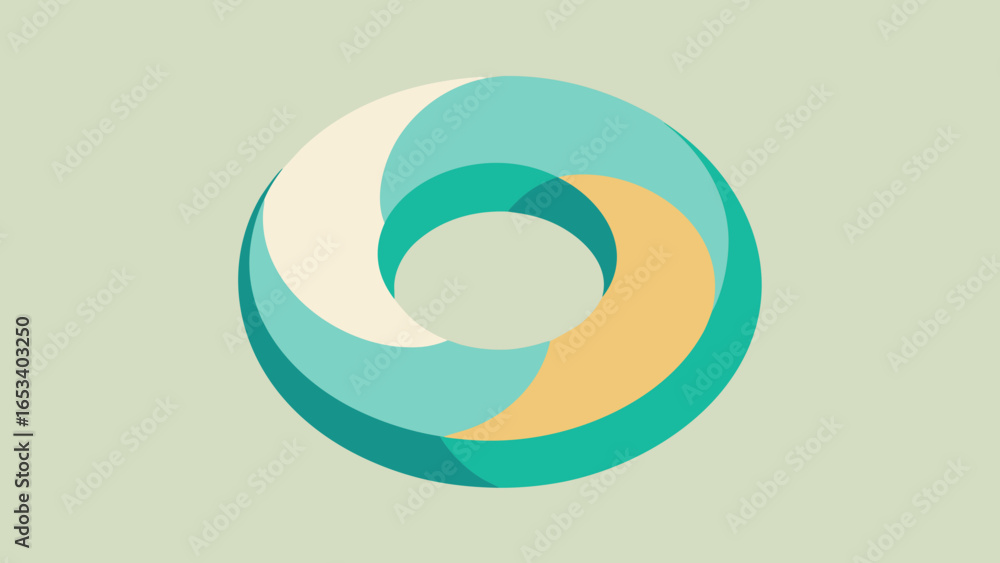 Poster abstract circular swirl design in teal, cream, and yellow circle pattern transparency background