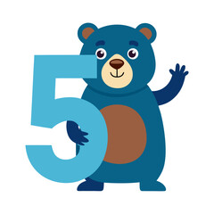 Playful Alligator Character with Big Number Five Illustration for Kids, Fun Learning, Educational Children Book, Cute Cartoon Design Vector