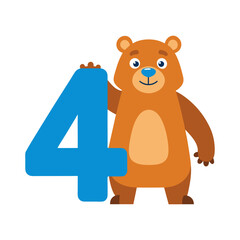 Playful Alligator Character with Big Number Four, Fun Children Book Illustration, Cute Cartoon Reptile, Educational Kids Number Design