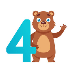 Playful Alligator Character with Big Number Four, Fun Children Book Illustration, Cute Cartoon Reptile, Educational Kids Number Design