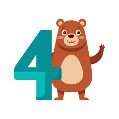 Playful Alligator Character with Big Number Four, Fun Children Book Illustration, Cute Cartoon Reptile, Educational Kids Number Design