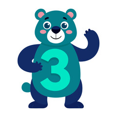 Playful Alligator Character with Big Number Three Illustration, Fun Kids Cartoon Design, Educational Children Book Vector Artwork