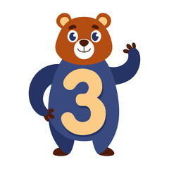 Playful Alligator Character with Big Number Three Illustration, Fun Kids Cartoon Design, Educational Children Book Vector Artwork