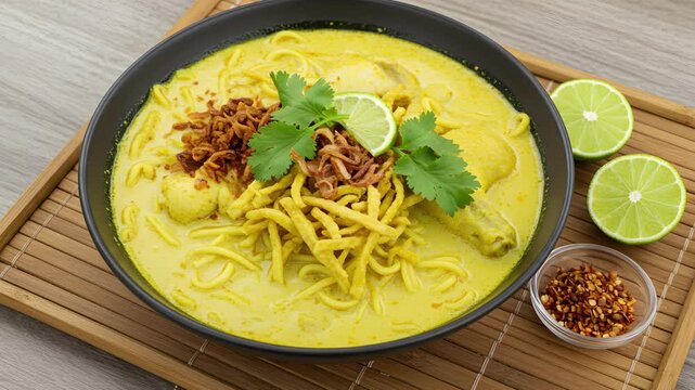 "Authentic Ohn No Khao Sw&egrave; Burmese Dish"