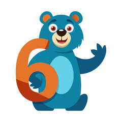 Playful Alligator Character with Big Number Six, Cute Kids Illustration, Fun Learning, Cartoon Animal, Educational Number Art for Children