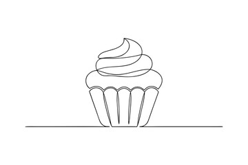 Minimalist single line drawing a cupcake with swirled frosting Continous line dessert