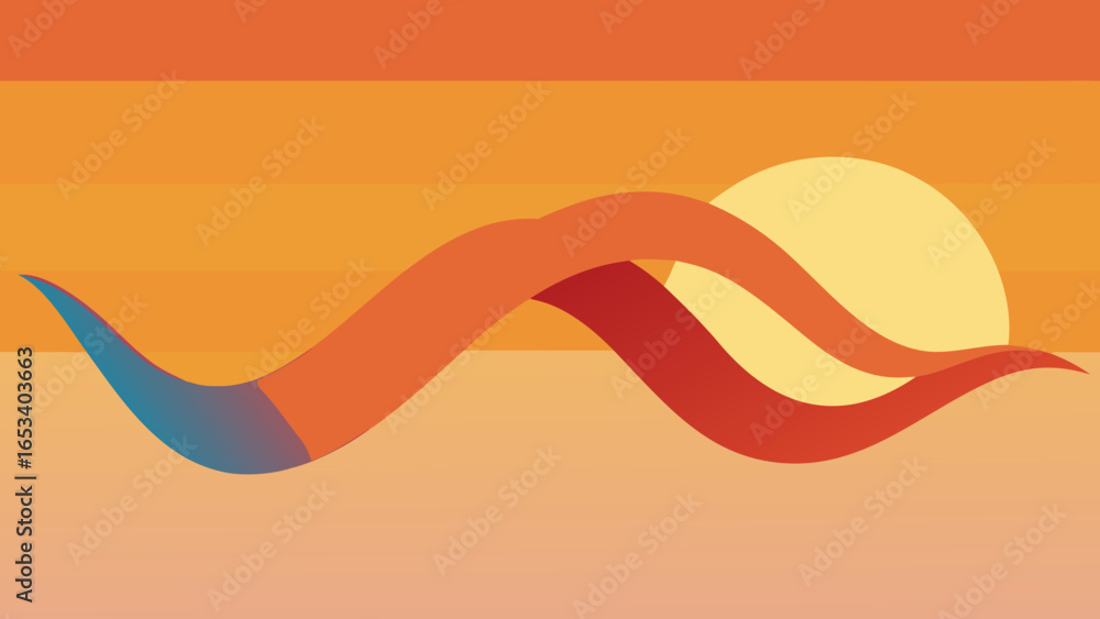 Aufkleber abstract orange and blue wave shape with a yellow sun on a gradient transparency background ribbon c