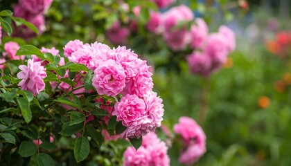 Lush pink roses in a garden setting