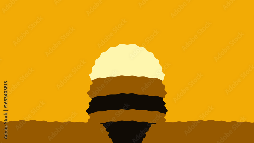 Aufkleber abstract stacked object resembling a stylized ice cream cone or mushroom against a yellow transparen