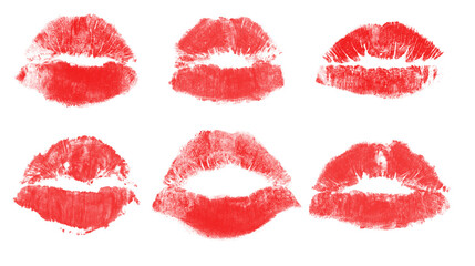Collection of Red Lips | Lip Prints PNG Isolated on Transparent