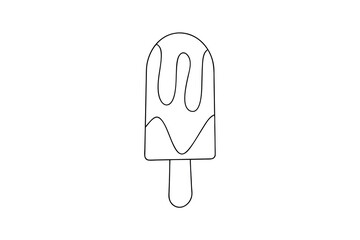 Minimalist single line drawing a melting popsicle a stick Continous line cream frozen