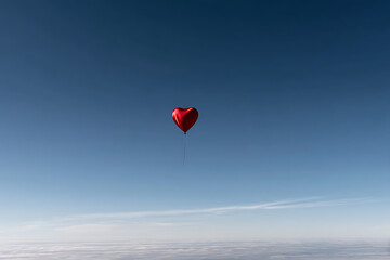 Fototapeta premium hopeful balloon flight, heart-shaped balloon soaring in the blue sky, symbolizing hope and vitality
