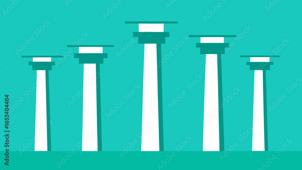 Poster five minimalist transparency background white columns with dark teal caps and bases against a teal b