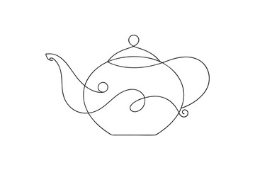 Minimalist single line drawing a teapot with decorative swirls Continous line drink