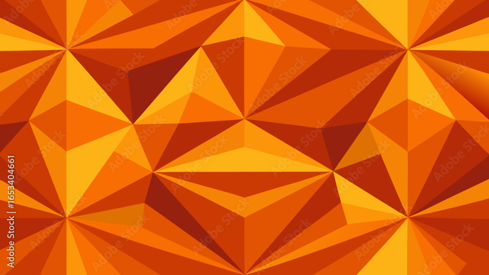 Poster geometric abstract pattern with orange and yellow faceted shapes transparency background