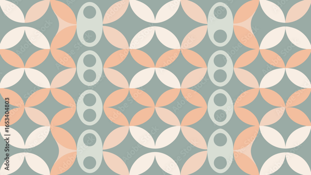 Poster geometric retro pattern with interlocking circles and oval shapes in muted tones abstract vintage tr