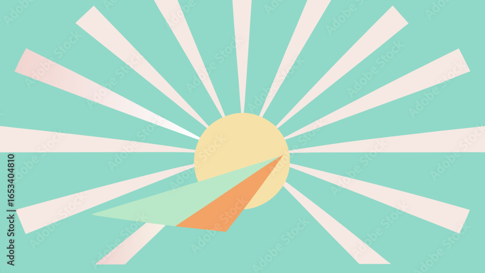 Poster geometric sunburst with abstract arrow shapes leading towards sun rays transparency background