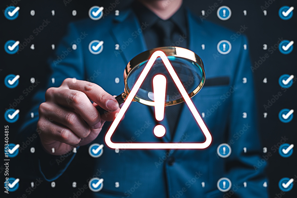 Poster cybersecurity vulnerability assessment and risk management with magnifying glass audit report review