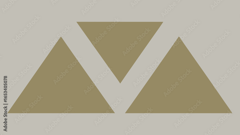 Poster minimalist geometric design with three triangles and av shape in taupe and light gray abstract patte